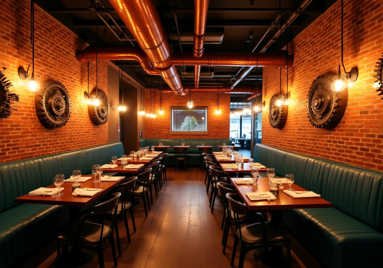 Wnętrze restauracji Cog & Ember Eats zainspirowane rewolucją przemysłową